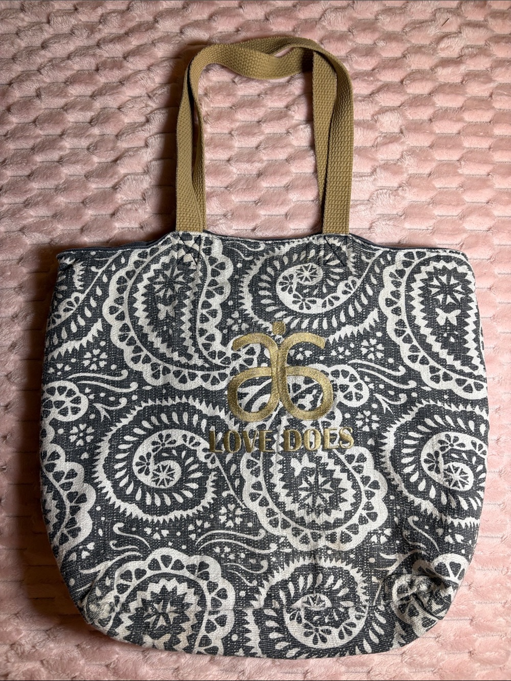 100% Cotton Handmade Gray & White Tote with Gold Logo - Picture 1 of 14